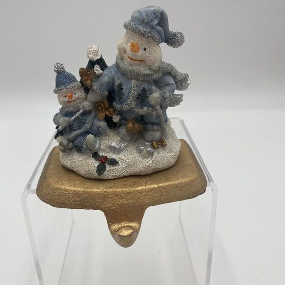 Snowman & Child Skiing on a Snowbank Setting on a Metal Hanger K. Collections - Picture 1 of 5